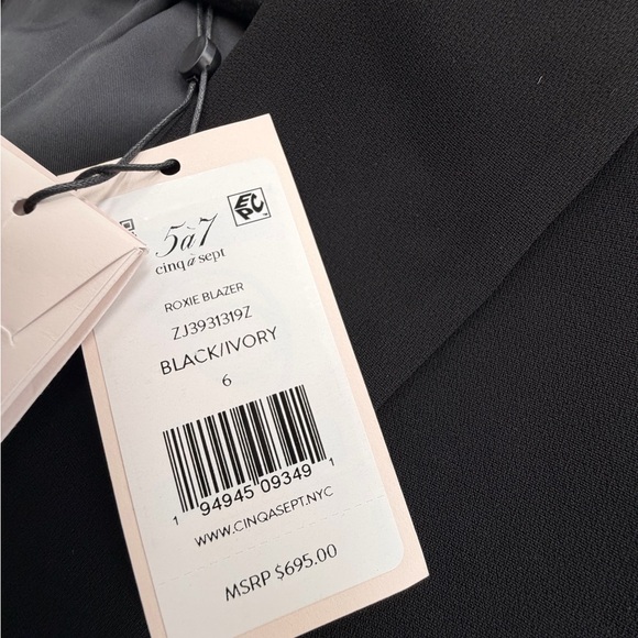 Cinq à Sept Black Blazer with White Lace Trim - Picture 8 of 9